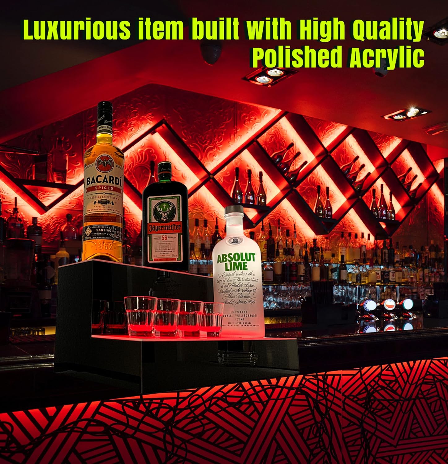 LED Liquor Bottle Display Shelf 2 Step Lighted Bar Stand 16 inch B92175