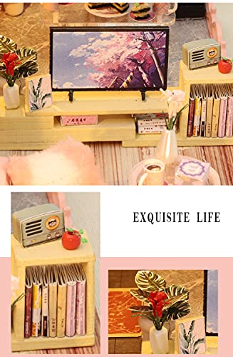 Kisoy Dollhouse Miniature with Furniture Kit, Handmade DIY House Model (Blossom Stories) R401