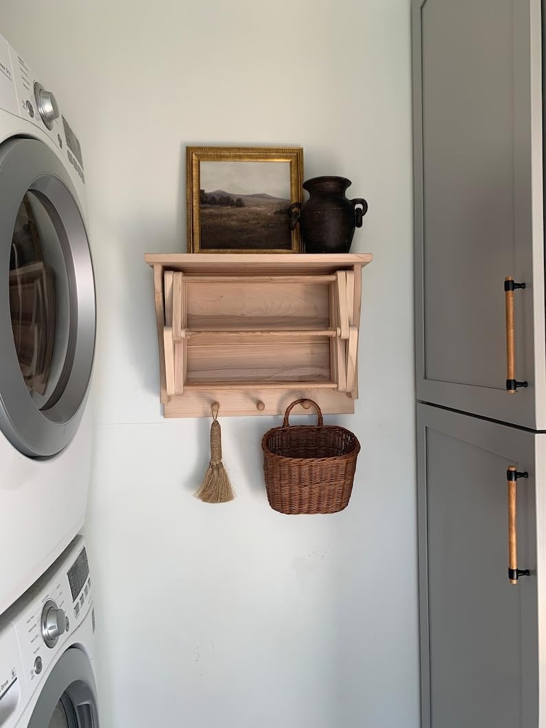 Collapsible Wooden Wall Mounted Drying Rack with Peg Hooks G8726