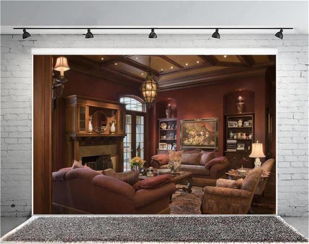 AOFOTO 12x8ft Luxury Living Room Background Photography Backdrop Vintage Fireplace Interior W169