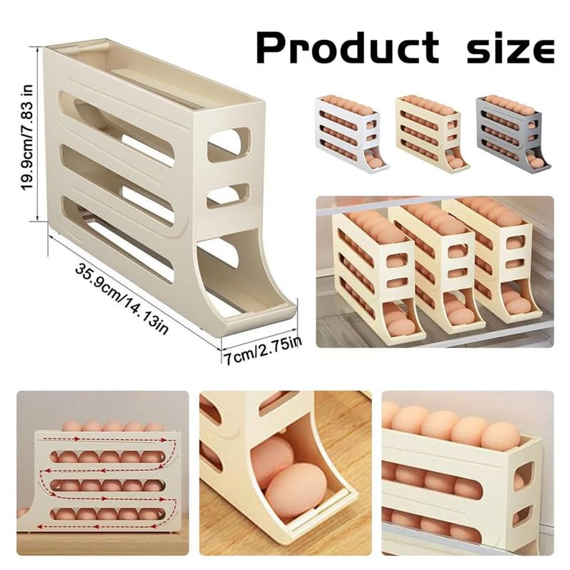 Egg Holder for Fridge 30 Egg Container with Auto Rolling Tray (Gray) J76567