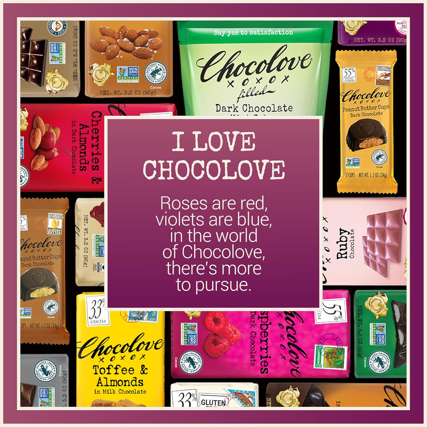 Chocolove Premium Ruby Chocolate with Passion Fruit Essence, 34% Cocoa, Gluten-Free, 3.2 oz Bar (10 Pack) N959736