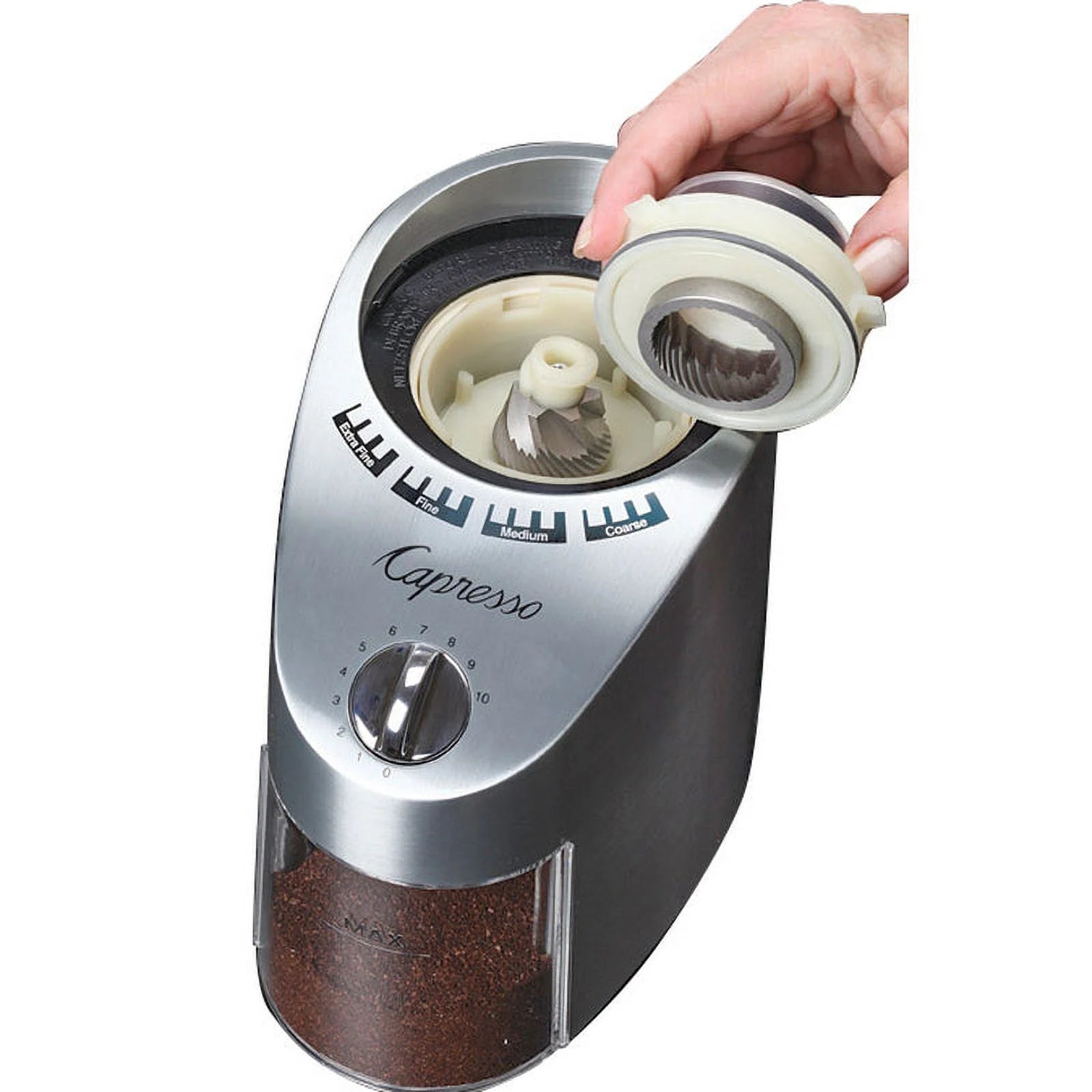 Capresso Metal Die-Cast Conical Burr Coffee Grinder W14196