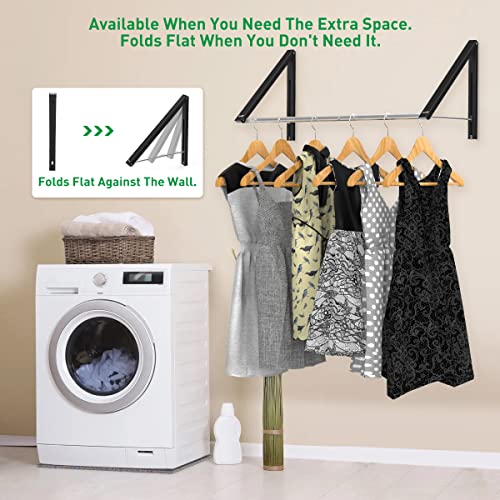 Wall Mounted Folding Drying Rack Aluminum White 2 Racks with Rod L5210