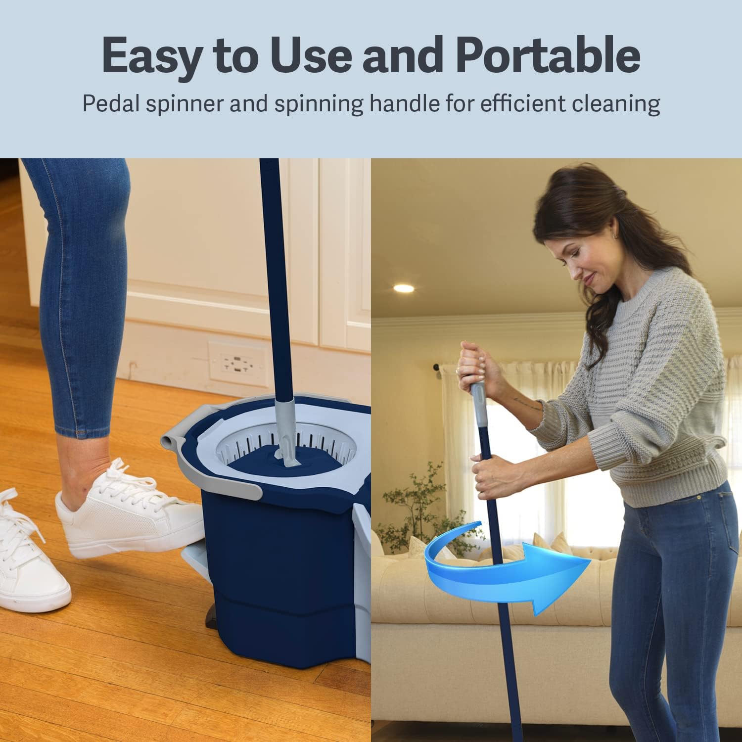 Casabella Clean Water Spin Mop with 2-Bucket System, Blue/White H513001
