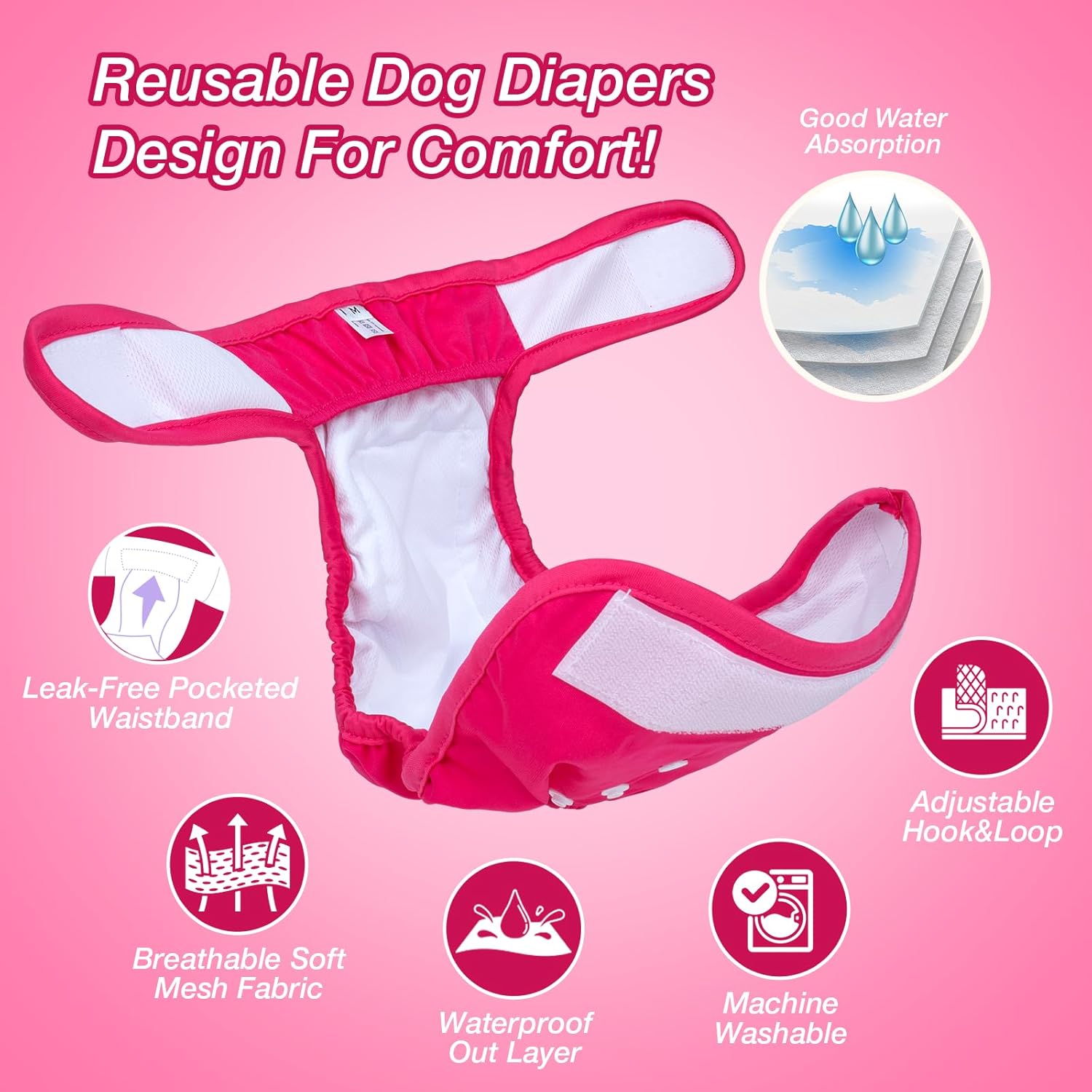 Pet Soft Washable Female Dog Diapers (3 Pack) - Classy, S B5789