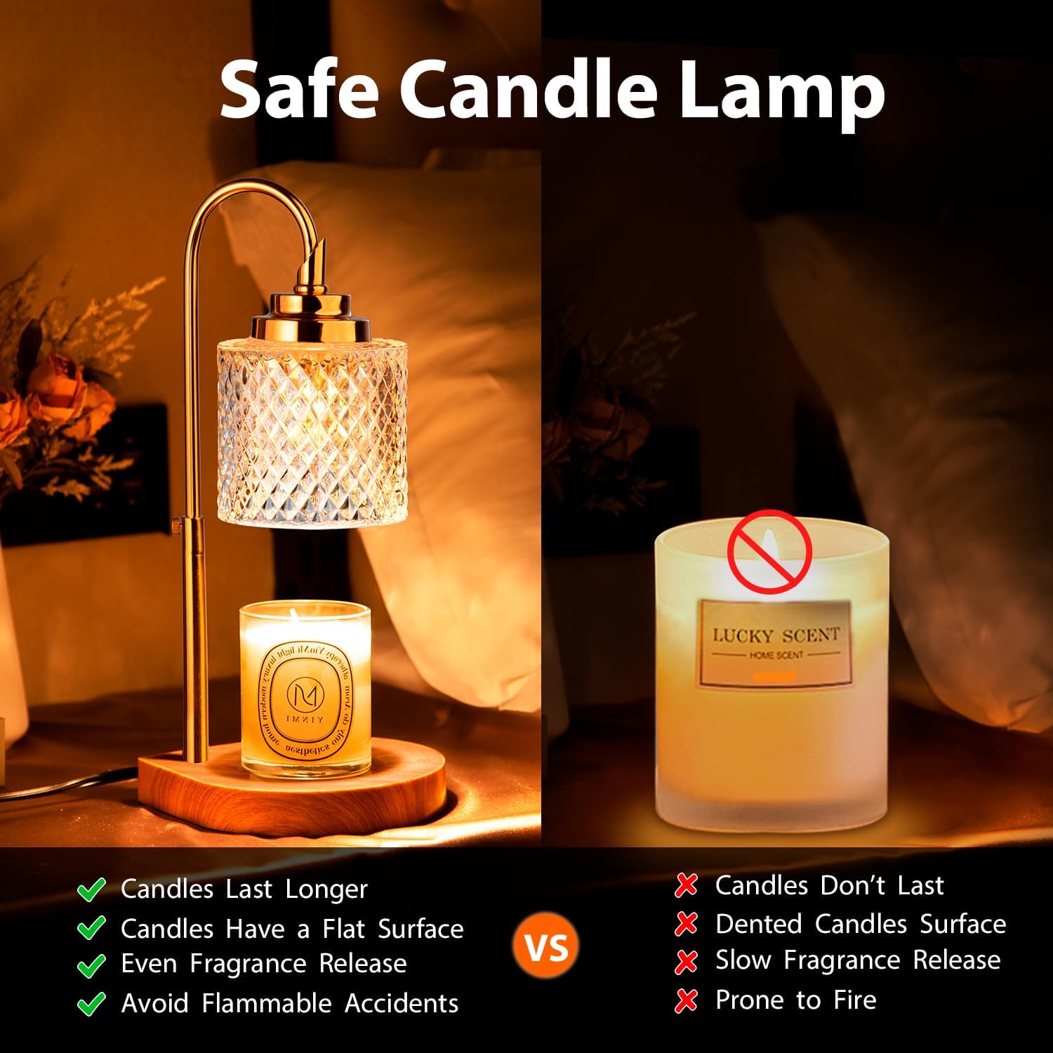 Candle Warmer Lamp with Remote Control, Dimming & Timer, Height Adjustable, 2 Bulbs N1077