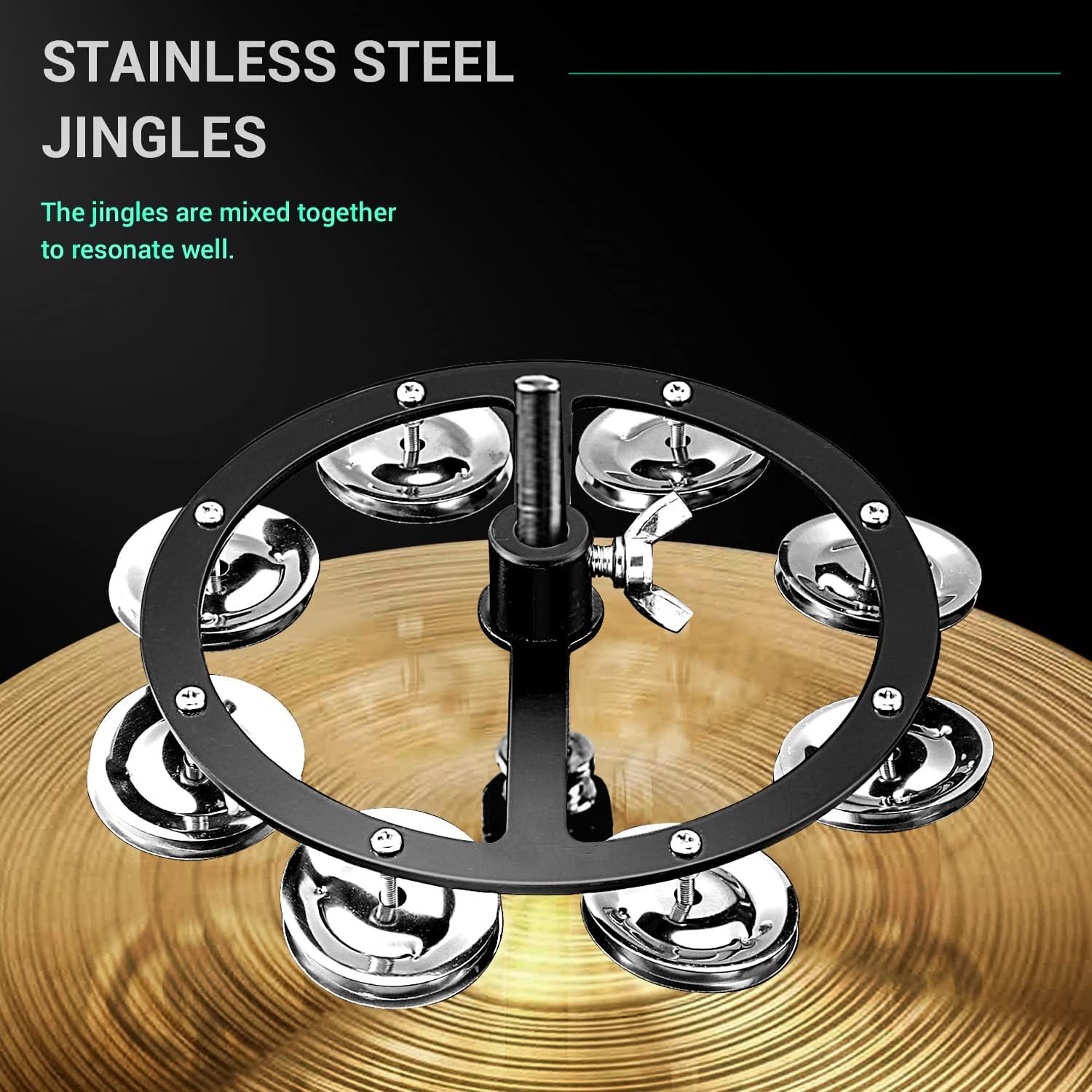 Facmogu 5.5 Inch Mountable Hi-hat Tambourine with 8-pair Steel Jingles, Black E964