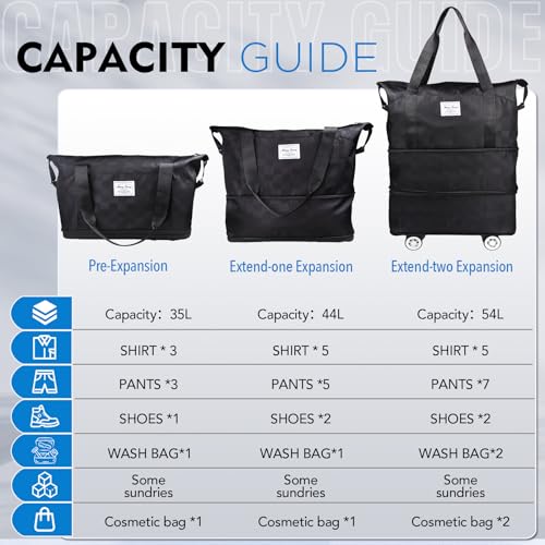 Expandable Rolling Duffel Bag with Detachable Wheels, Carry-On Travel Luggage U879