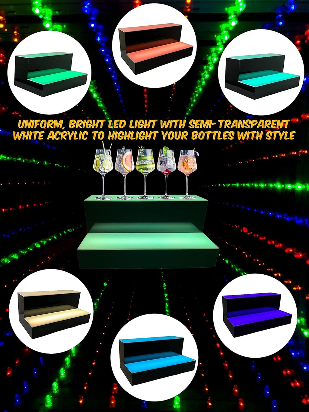 LED Liquor Bottle Display Shelf 2 Step Lighted Bar Stand 16 inch B92175