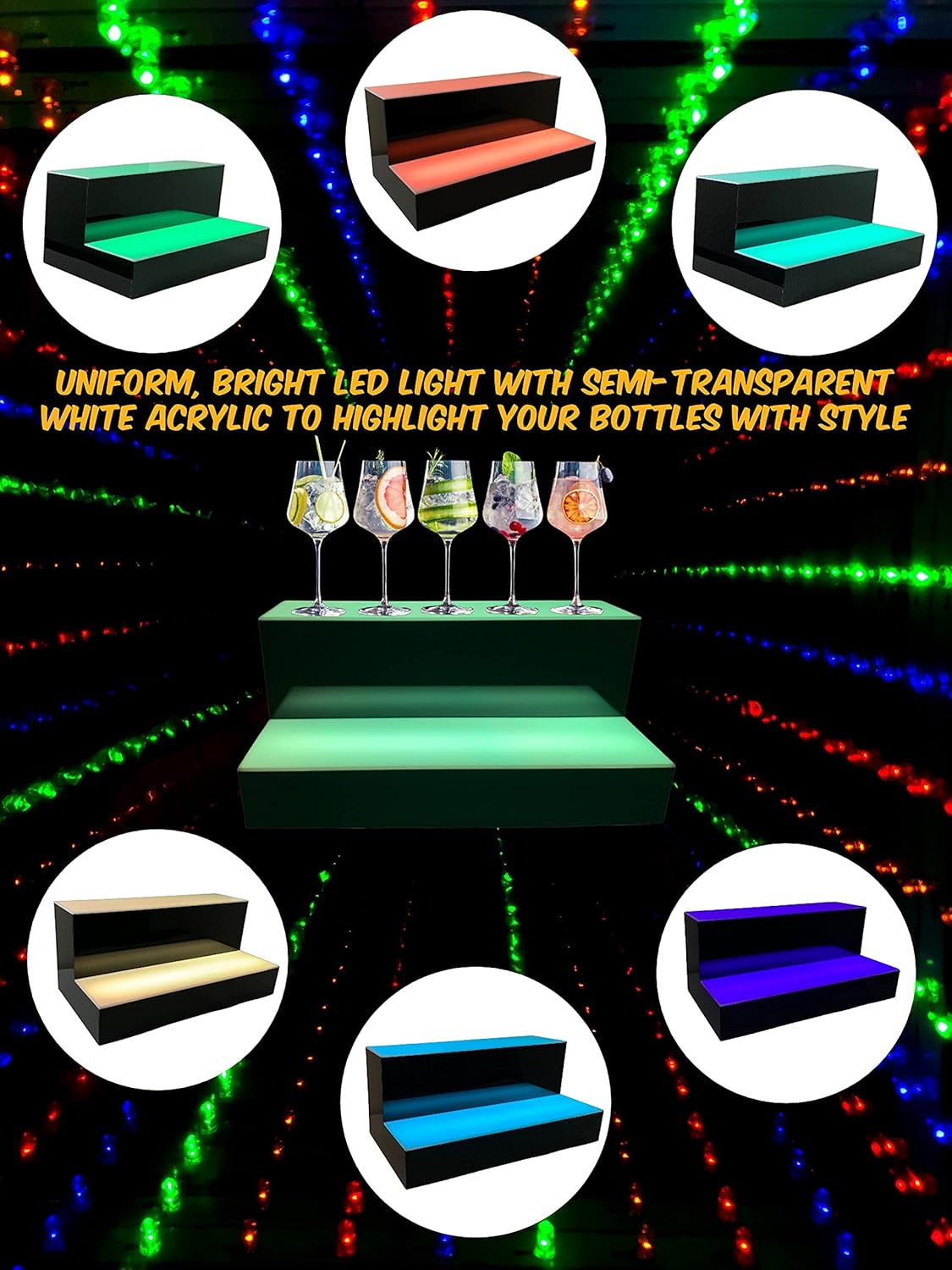 LED Liquor Bottle Display Shelf 2 Step Lighted Bar Stand 16 inch B92175