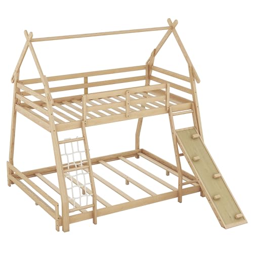 Twin House Loft Bed with Storage Shelves, Guardrails and Ladder, Gray Z602097