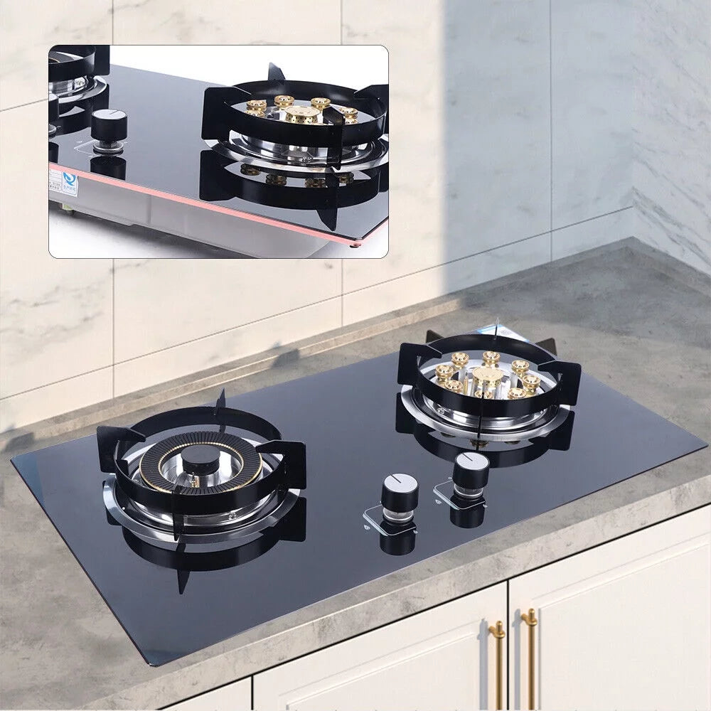 Fichiouy Gas Cooktop Stove Top 2-Burner Built-In Natural Gas Stove Tempered Glass Kitchen
