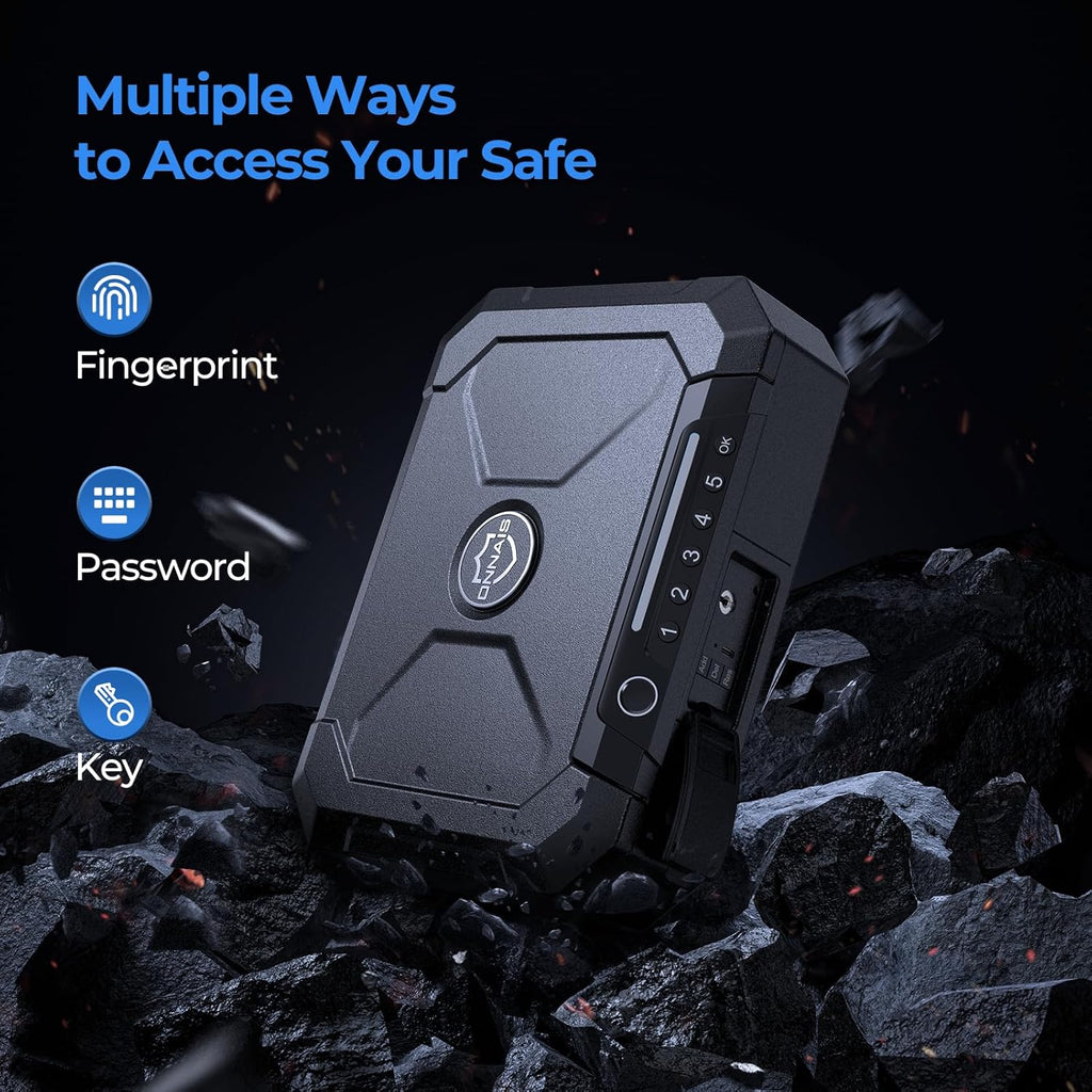 ONNAIS Biometric Gun Pistol Safe - Iron MAX Quick Access Fingerprint Handgun Safe with USB-C Charging J8164