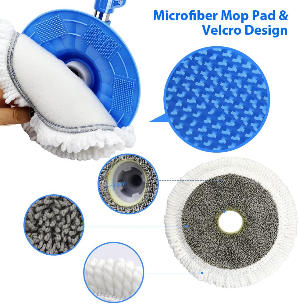 MASTERTOP Spin Mop and Bucket with Wringer, Microfiber Floor Cleaning System, Stainless Steel Handle, 5 Reusable Pads H3282