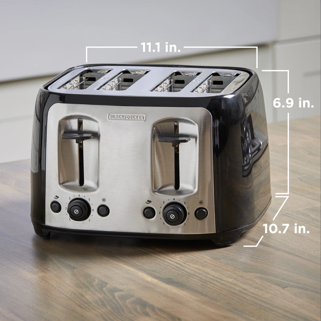 BLACK+DECKER 4-Slice Toaster with Extra-Wide Slots, Black/Silver I58019