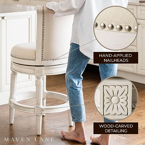 Maven Lane Pullman 31 Inch Upholstered Barstool with Back, Weathered Oak, Set of 3 B7188