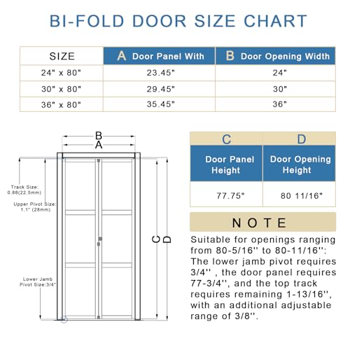 Bi-Fold Mirrored Closet Door 30" x 80" with Hardware Kit H7844
