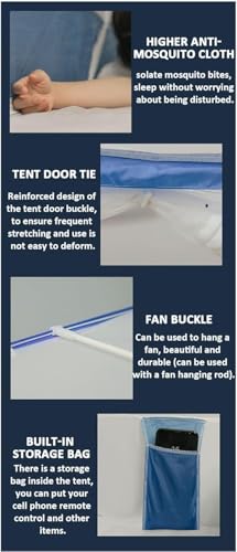 Folding Mosquito Net Tent for Beds, Pop Up Portable Netting, Blue W952223