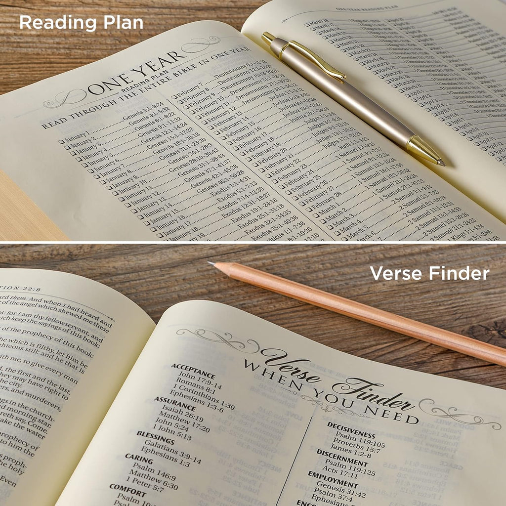 KJV Holy Bible Large Print Note-taking Faux Leather Hardcover Navy Gold Floral J4250
