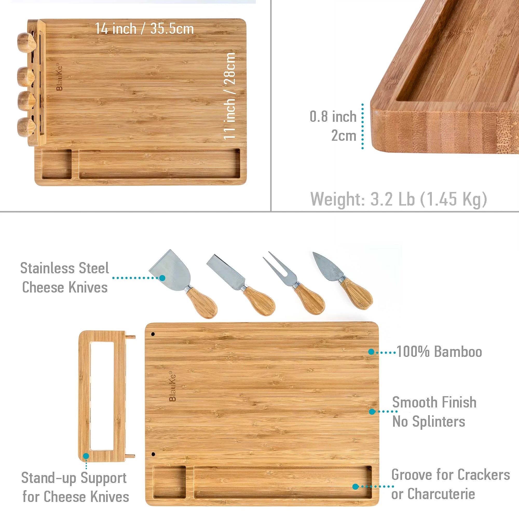 BlauKe® Bamboo Cheese Board and Knife Set 14x11 inch M157312