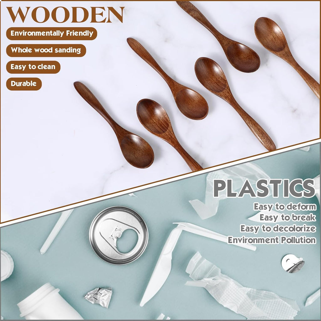 6Pcs Small Wooden Spoons 5.5 Inches for Cooking Soup Tea Coffee E122