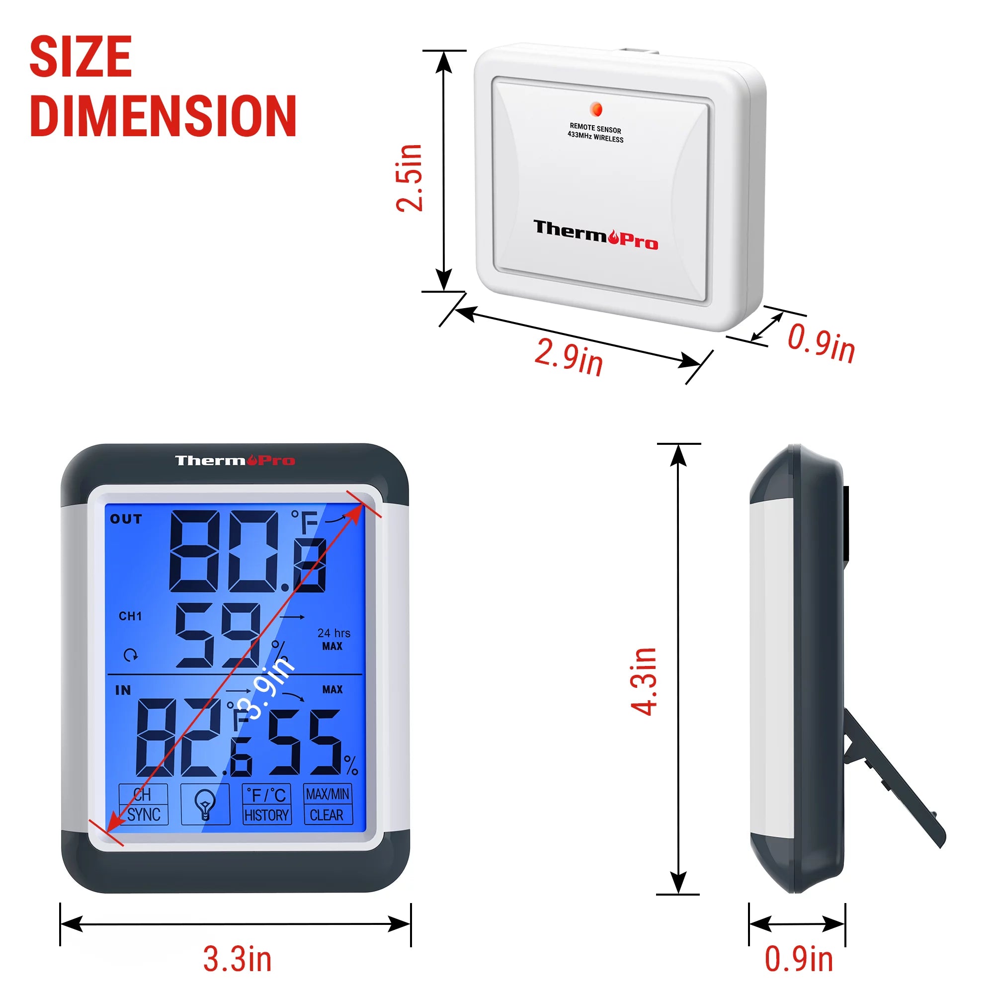 ThermoPro TP65W Indoor Outdoor Thermometer Wireless Hygrometer with Touchscreen Q1615