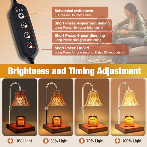 Candle Warmer Lamp with Timer & Dimmer, Adjustable Height, 2 Bulbs T30751