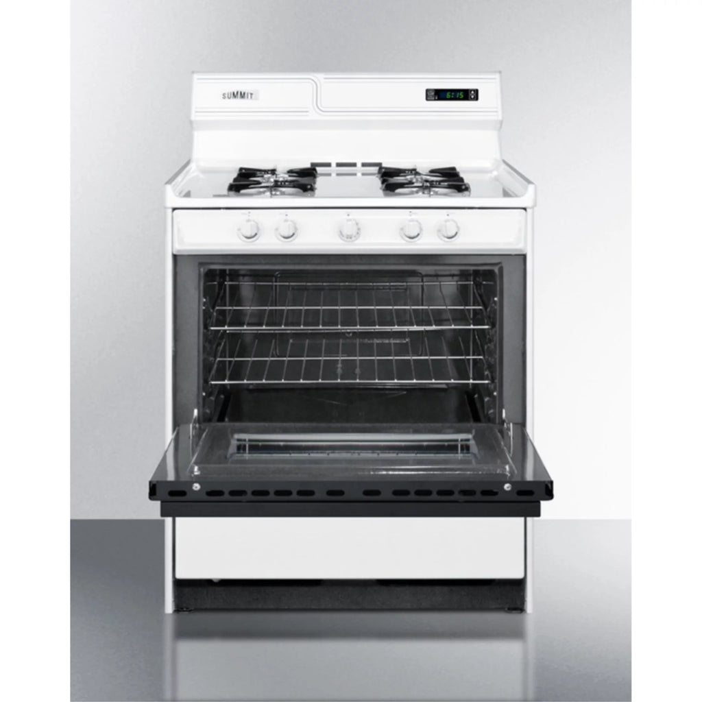 30" Gas Range in White with Open Burners and Oven Window B8032