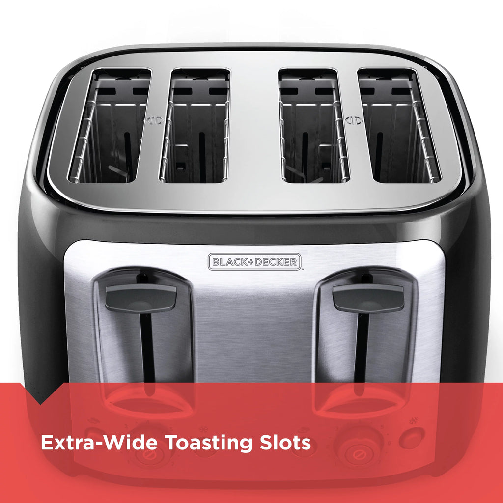 BLACK+DECKER 4-Slice Toaster with Extra-Wide Slots, Black/Silver I58019