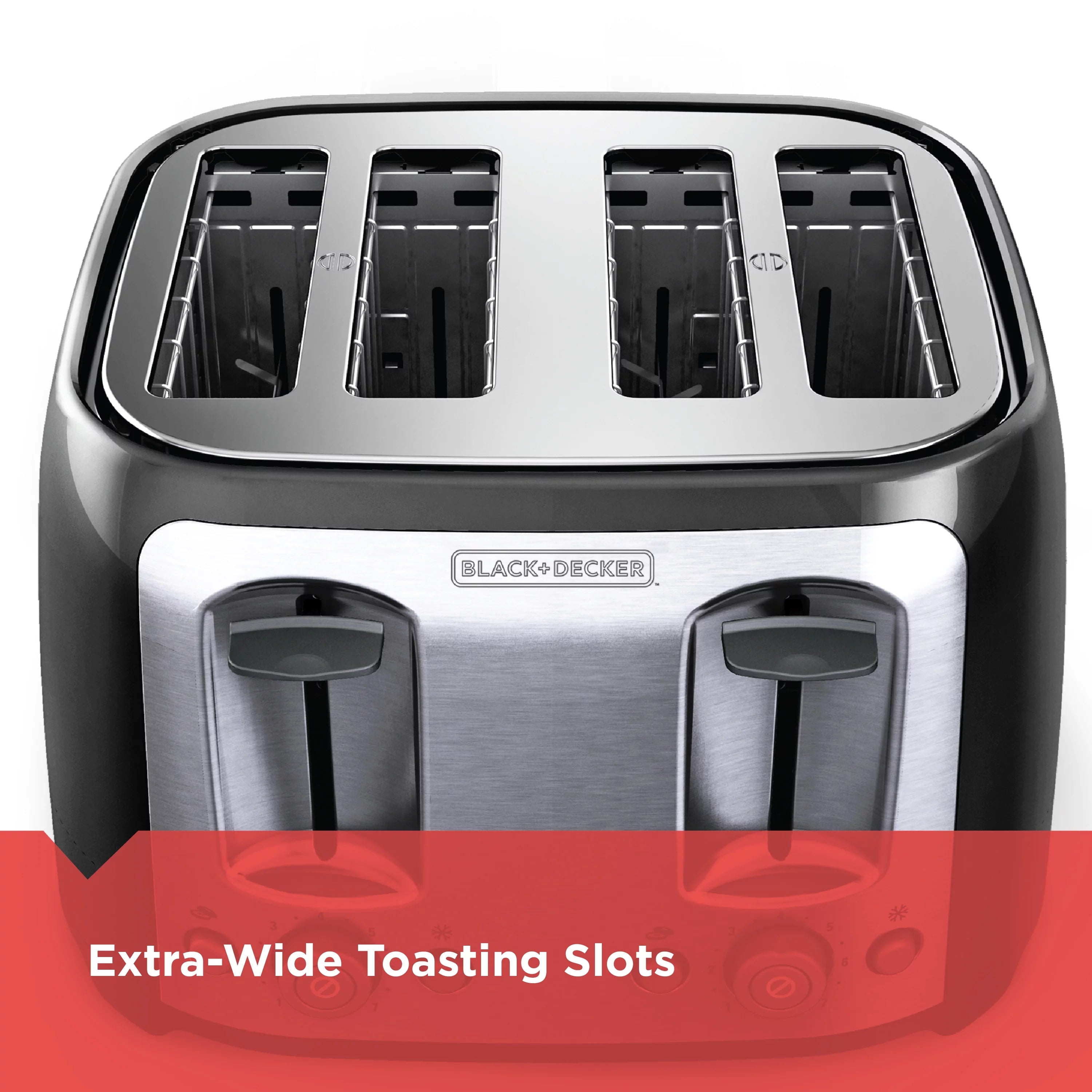 BLACK+DECKER 4-Slice Toaster with Extra-Wide Slots, Black/Silver I58019