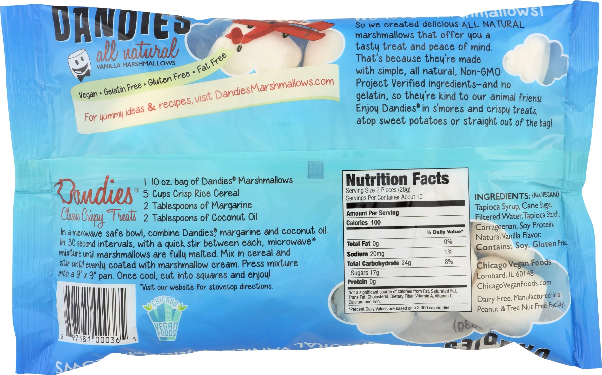 Dandies Air-Puffed Classic Vanilla Marshmallows, 10 oz, Pack of 12 N216213