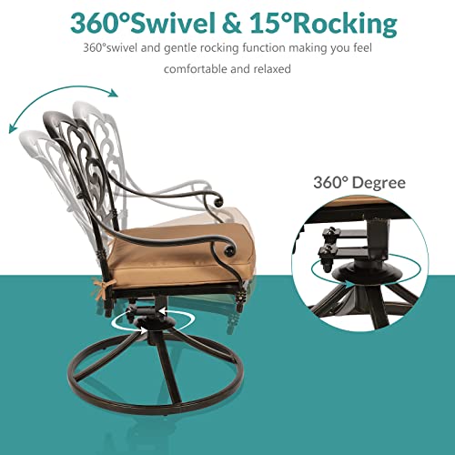 MEETWARM 3-Piece Outdoor Patio Dining Set with Swivel Rocker Chairs and Round Table Q934306