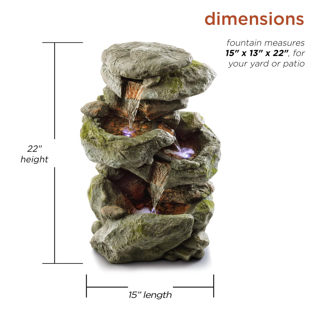 Alpine Corporation 22" Outdoor 3-Tier Rock Tabletop Fountain K42406