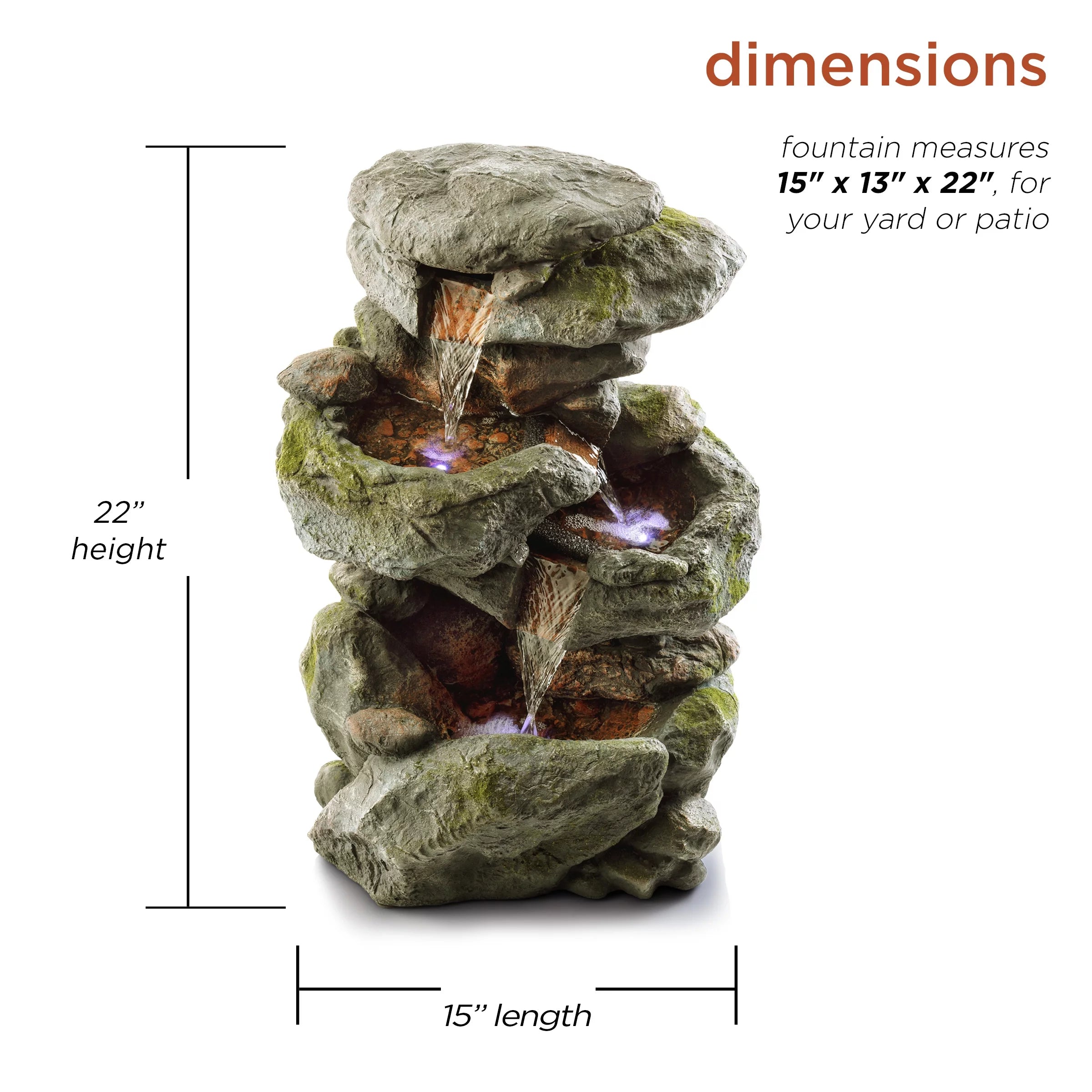 Alpine Corporation 22" Outdoor 3-Tier Rock Tabletop Fountain K42406