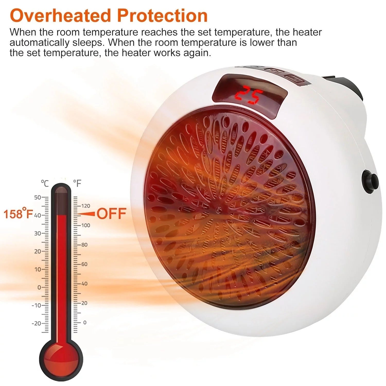 900W Portable Space Heater with Wall Outlet Plug-in T746