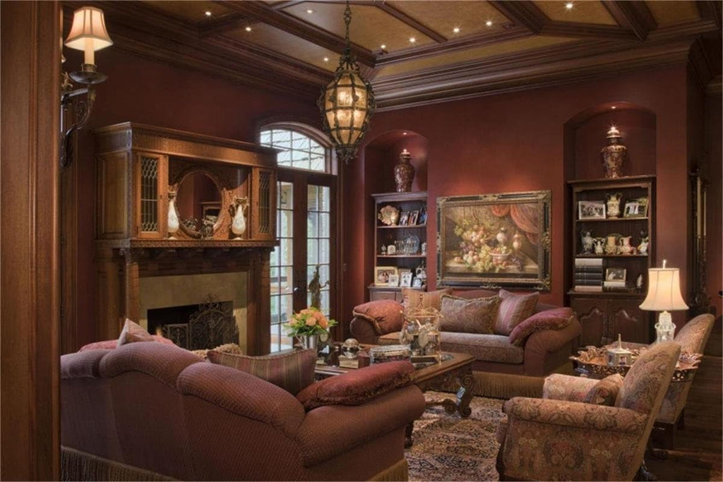 AOFOTO 12x8ft Luxury Living Room Background Royal Aristocratic Couch Sofa Photography Backdrop Vintage Fireplace Classic Interior Furniture Home Lifestyle Estate Modern Residence Photo Studio Props