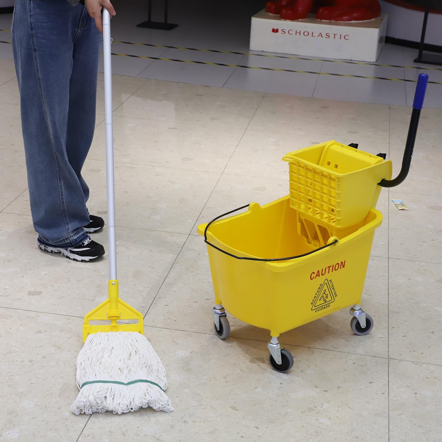 Commercial Mop Bucket with Side Press Wringer on Wheels, 35 Quart D6938