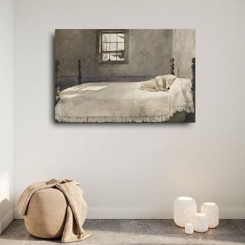 SDFWETGX Andrew Wyeth 1965 Dog Lying on Bed Canvas Painting Wall Art Poster 24x16inch Z18583