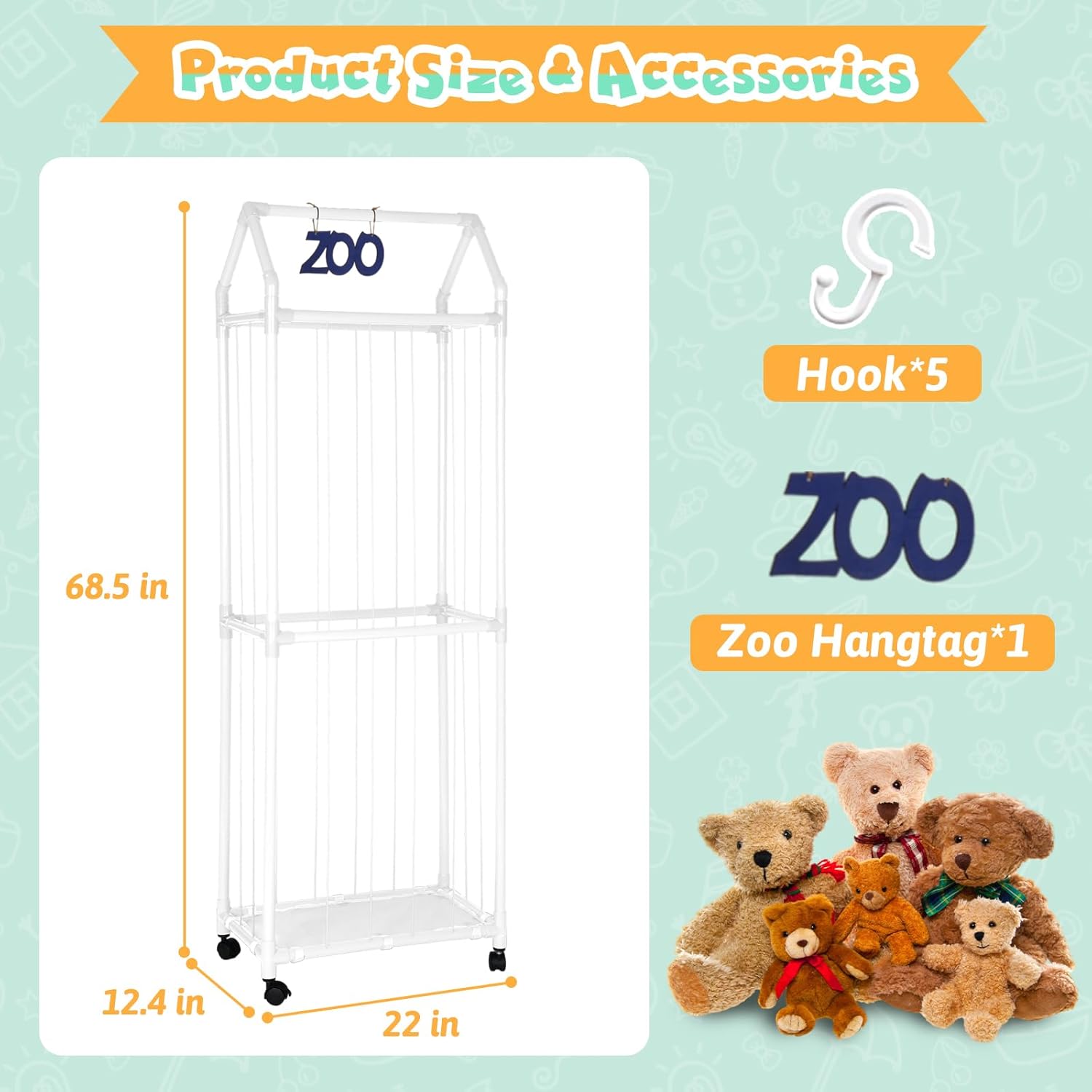 Stuffed Animal Storage Zoo Holder with Elastic Band and Net E5028