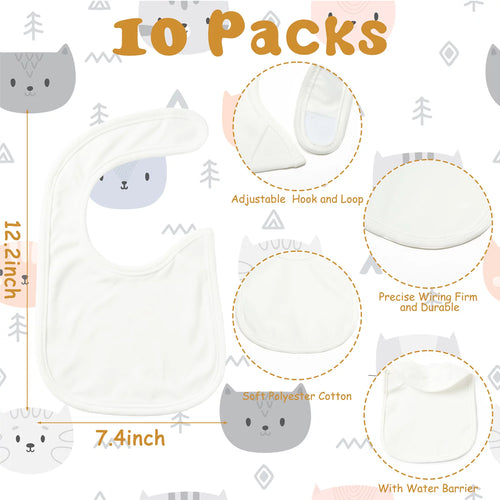 10Pcs Sublimation Baby Bibs White Cotton Waterproof DIY Blank B716