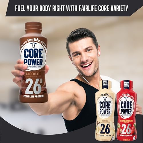 Core Power Fairlife 26g Protein Milk Shakes Chocolate 14 Fl Oz (Pack of 12) with Key Chain D625937