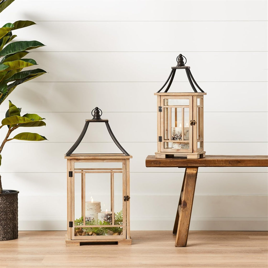 Melrose Lantern, Set of 2, Wood and Metal, 23 and 31 inches A7367