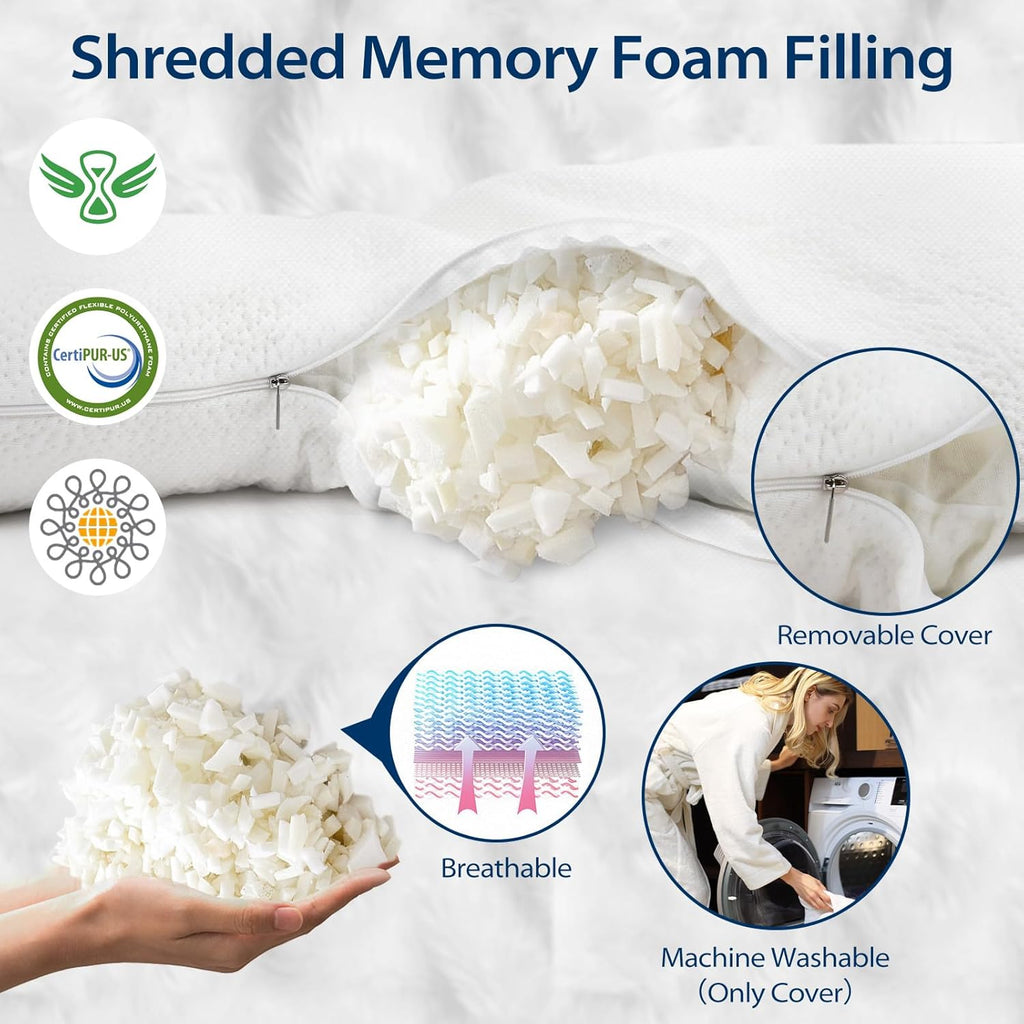 HOMCA Body Pillow for Adults, Shredded Memory Foam, Side Sleeper with Cover J2020
