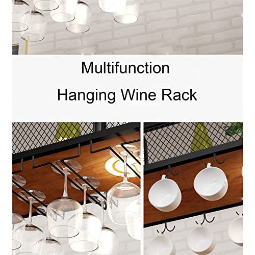 Hanging Wine Rack with Upside Down Wine Glass Holder, Wrought Iron, 50KG Capacity E828156