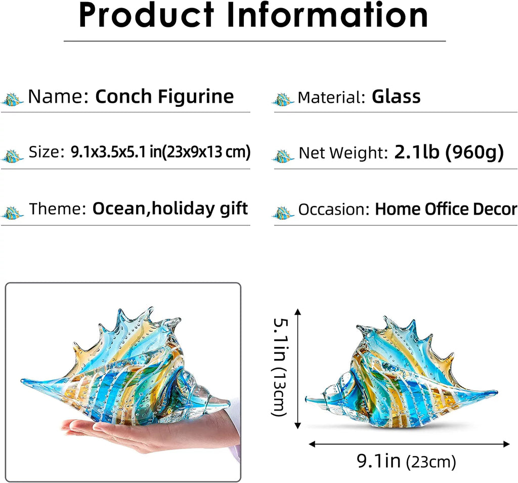 Hand Blown Glass Conch Figurine Sea Animal Ornament K3783