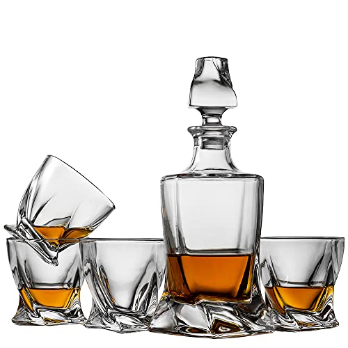 Whiskey Decanter Set with 4 Glasses in Gift Box by Verolux G281