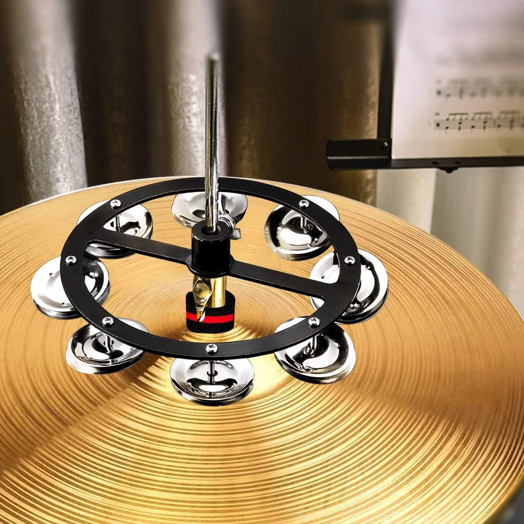 Facmogu 5.5 Inch Mountable Hi-hat Tambourine with 8-pair Steel Jingles, Black E964
