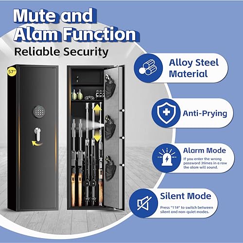 Large Gun Safe with Removable Shelf, Dual Alarms & Silent Mode D802148