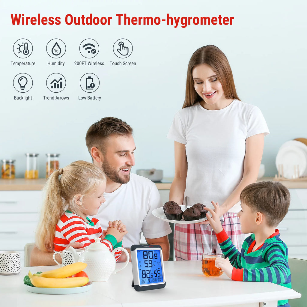 ThermoPro TP65W Indoor Outdoor Thermometer Wireless Hygrometer with Touchscreen Q1615